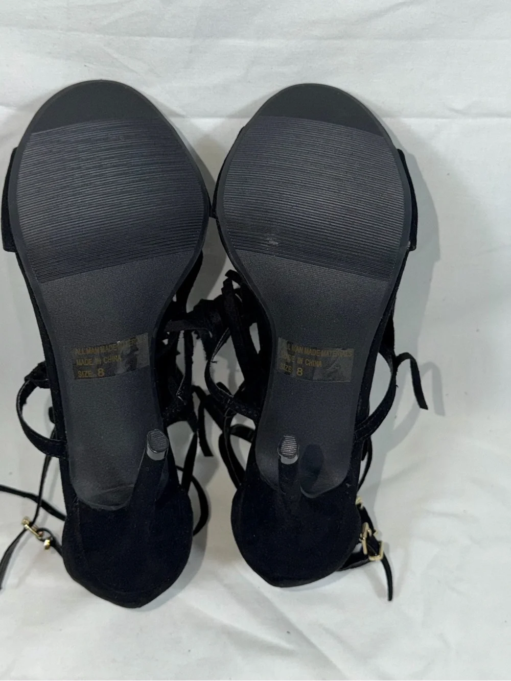 Wild Diva Lounge NWOT Black Fringe Heels Strappy Stiletto Caged Sandals Size 8